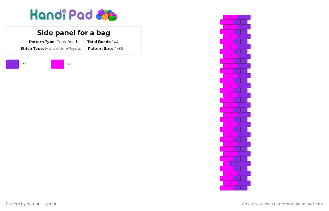 Side Pade Pattern Side panel for a bag Pony Bead Pattern - Kandi Pad | Kandi Patterns ...
