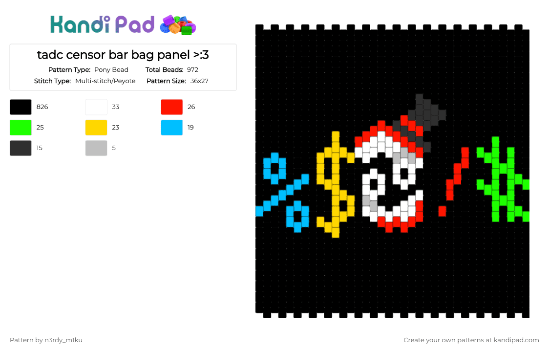 tadc censor bar bag panel >:3 - Pony Bead Pattern by n3rdy_m1ku on Kandi Pad - black,green,yellow,colorful,tadc,the amazing digital circus,bag,bag panel,caine,censor,censor bar,panel