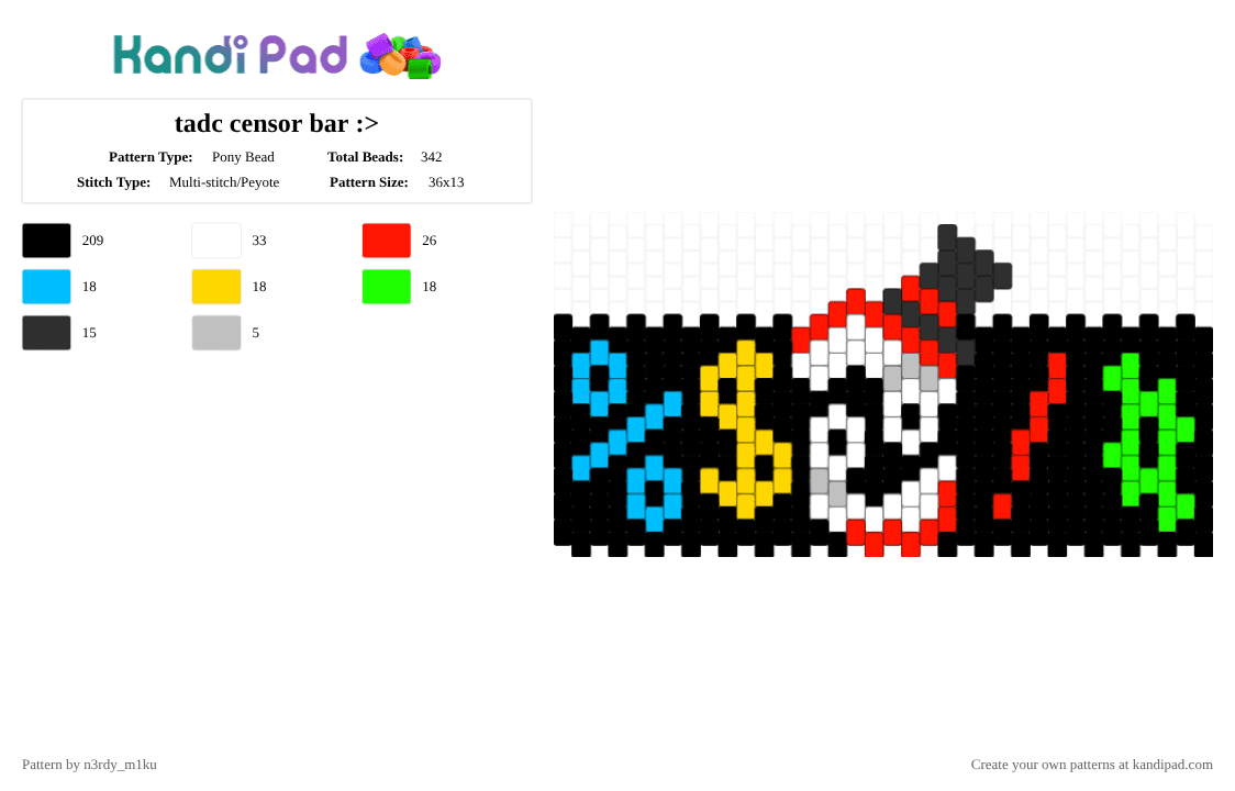 tadc censor bar :> - Pony Bead Pattern by n3rdy_m1ku on Kandi Pad - black,red,yellow,colorful,tadc,censor,censor bar,the amazing digital circus,zooble,caine,cosplay,charm