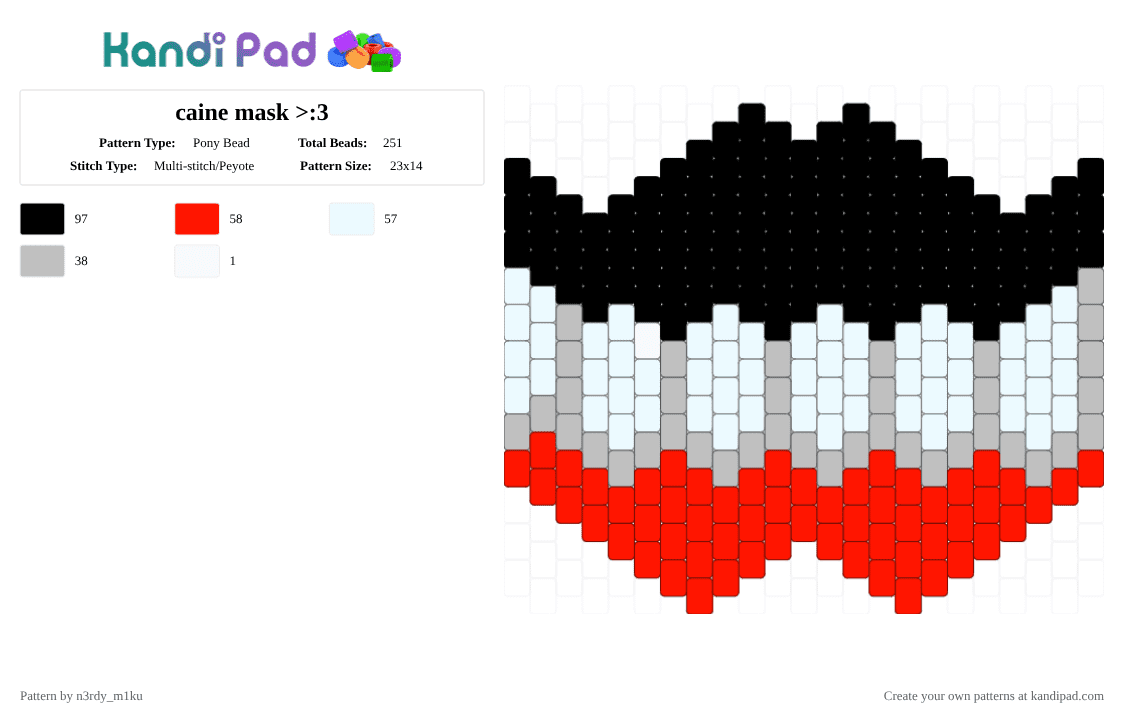 caine mask >:3 - Pony Bead Pattern by n3rdy_m1ku on Kandi Pad - beige,red,caine,mask,tadc,cosplay