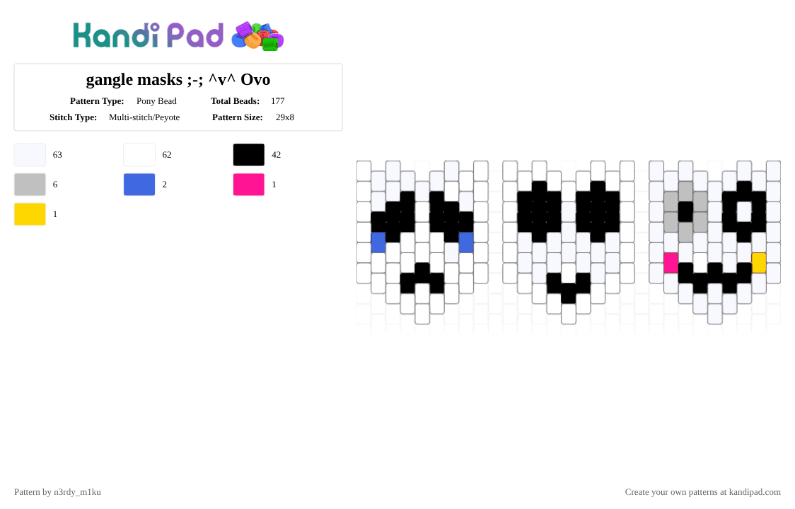 gangle masks ;-; ^v^ Ovo - Pony Bead Pattern by n3rdy_m1ku on Kandi Pad - white,beige,gangle,tadc,the amazing digital circus,mask,masks,animation,charm,charms