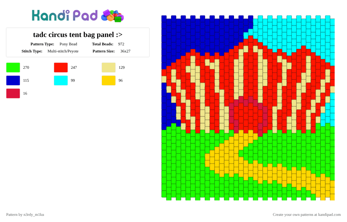 tadc circus tent bag panel :> - Pony Bead Pattern by n3rdy_m1ku on Kandi Pad - red,yellow,green,circus,tadc,the amazing digital circus,bag panel,bag,panel,tent,indie animation