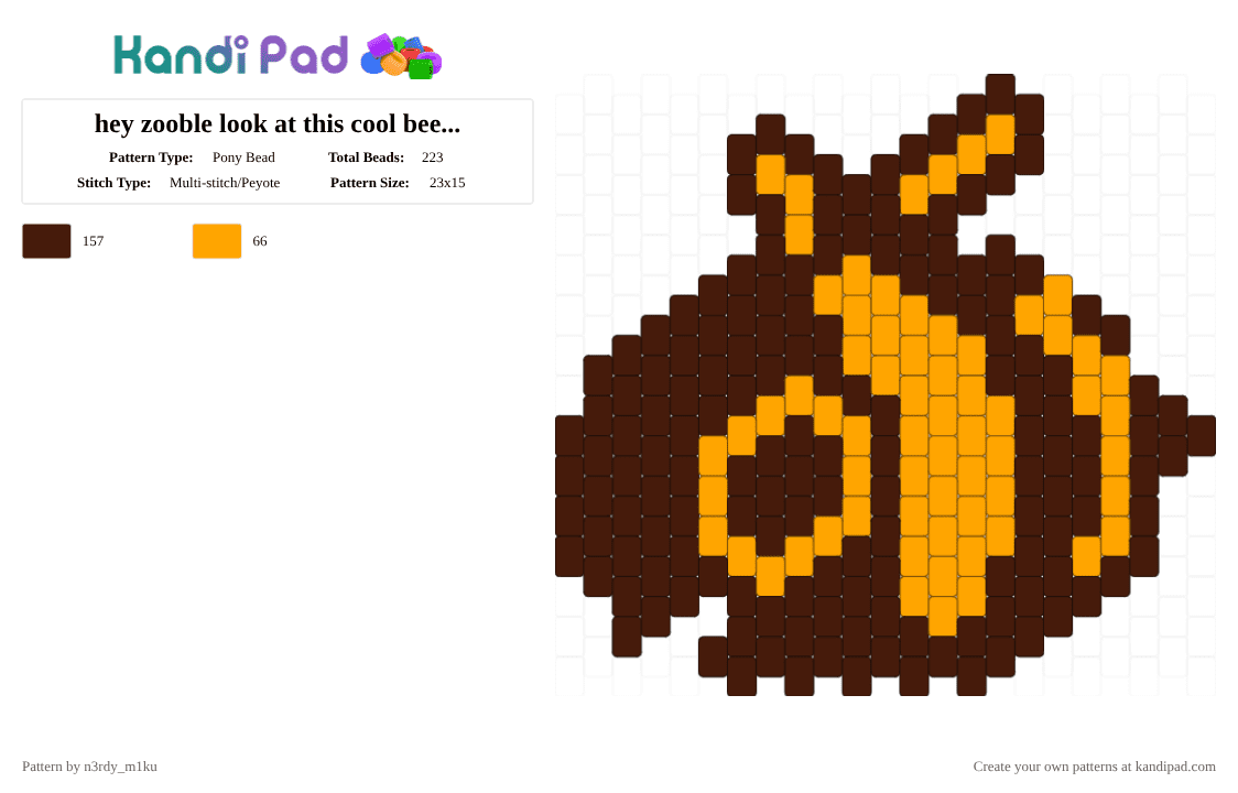 hey zooble look at this cool bee i drew!!! :D - Pony Bead Pattern by n3rdy_m1ku on Kandi Pad - orange,brown,caine,tadc,bee,charm,yellow,bumblebee,silly