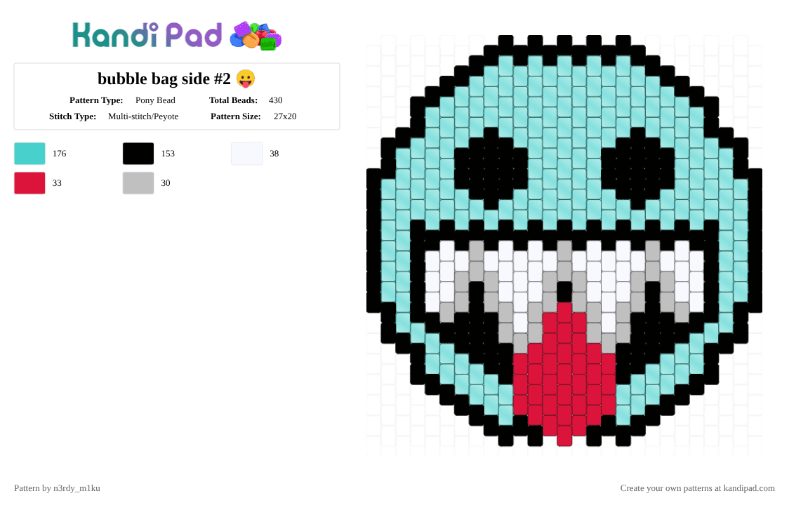 bubble bag side #2 😛 - Pony Bead Pattern by n3rdy_m1ku on Kandi Pad - bag, bag panel, bleh, bubble, cosplay, light blue, panel, tadc, the amazing digital circus