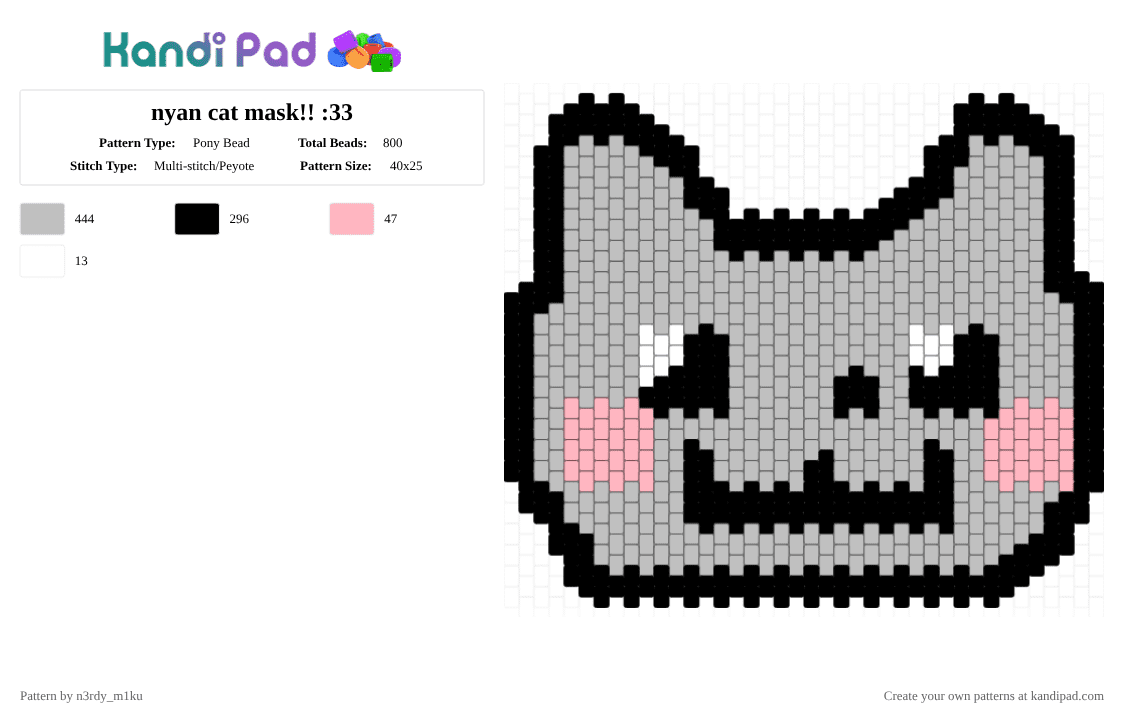 nyan cat mask!! :33 - Pony Bead Pattern by n3rdy_m1ku on Kandi Pad - 2010s, beige, cat, cosplay, cotdcosplay, mask, meow, nyan, nyan cat