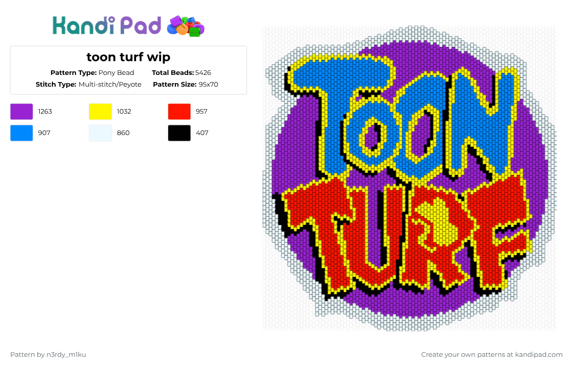 toon turf logo 🔥🦫🐰💣 - Pony Bead Pattern by n3rdy_m1ku on Kandi Pad - yellow,purple,riggy,billy,toonturf,toon turf,indie animation,epic,logo,danno