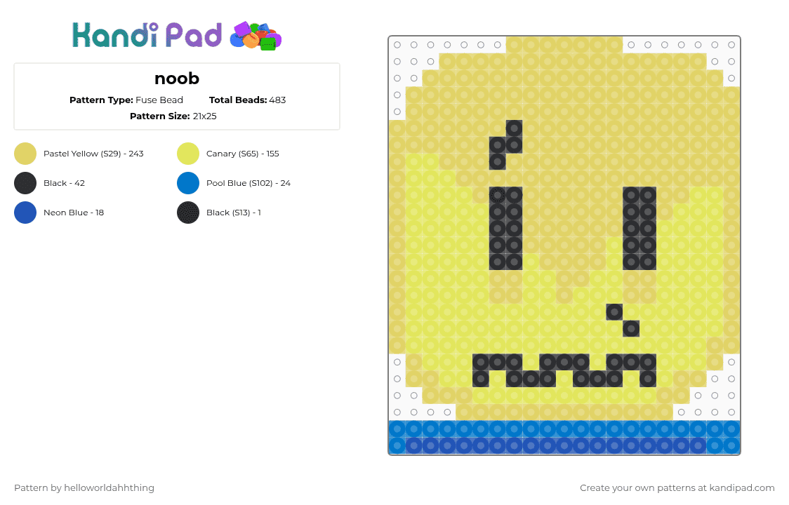 noob - Fuse Bead Pattern by helloworldahhthing on Kandi Pad - yellow