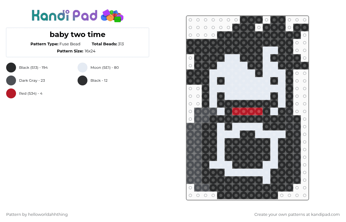 baby two time - Fuse Bead Pattern by helloworldahhthing on Kandi Pad - black, gray, white