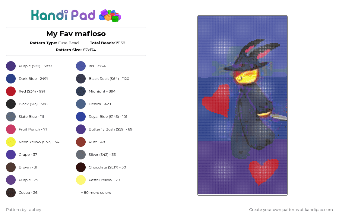 My Fav mafioso - Fuse Bead Pattern by taphey on Kandi Pad - purple,blue,red,love,mafioso