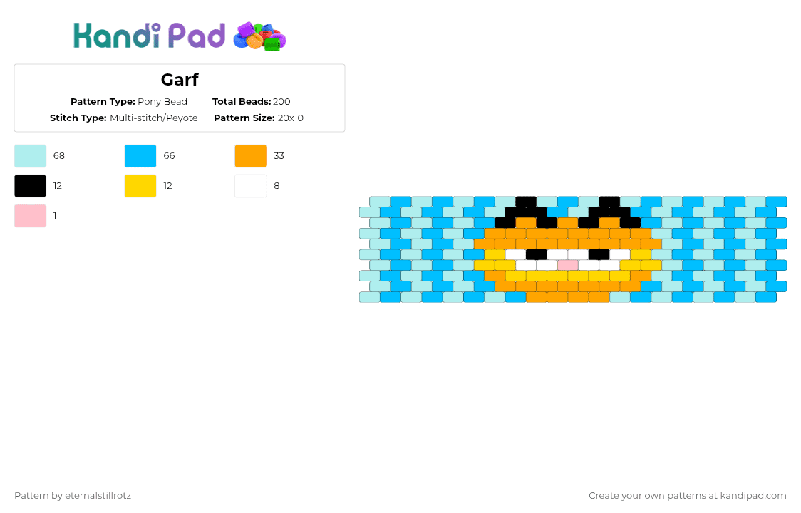Garf - Pony Bead Pattern by eternalstillrotz on Kandi Pad - garfield,cuff,stripes,light blue
