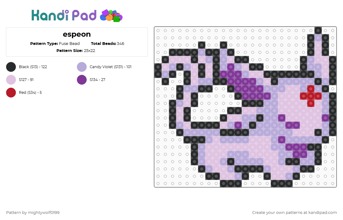 espeon - Fuse Bead Pattern by mightywolf0199 on Kandi Pad - pink
