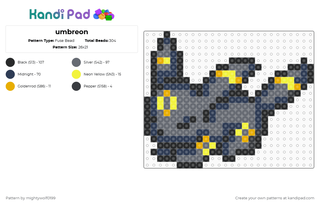 umbreon - Fuse Bead Pattern by mightywolf0199 on Kandi Pad - purple,gray