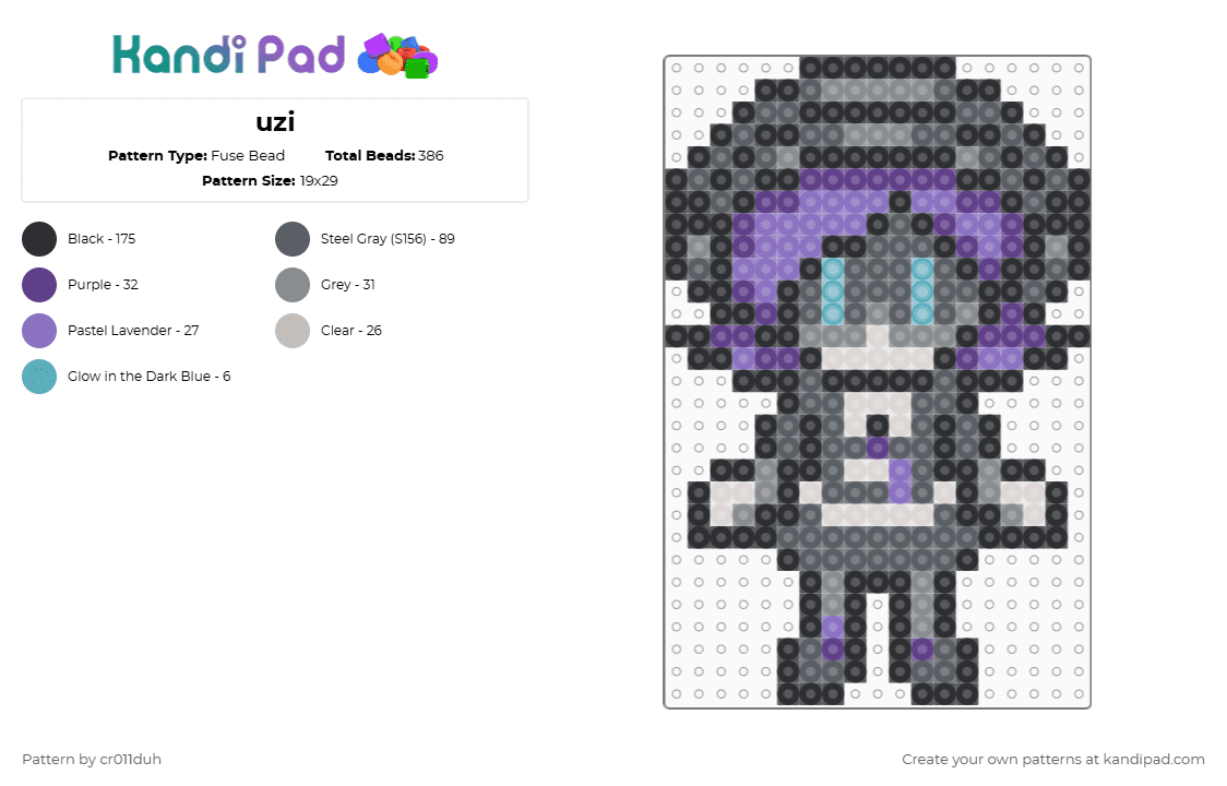 uzi - Fuse Bead Pattern by croll on Kandi Pad - gray