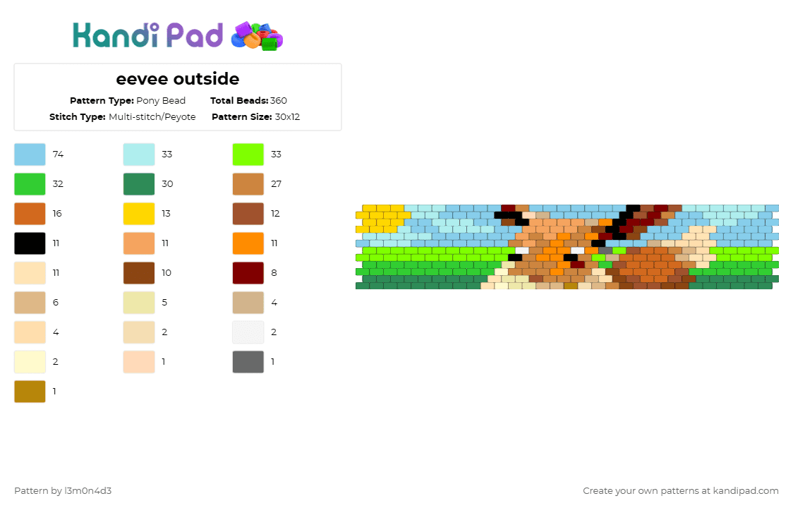 eevee outside - Pony Bead Pattern by l3m0n4d3 on Kandi Pad - light blue,orange,green,eevee,pokemon,kawaii,cute