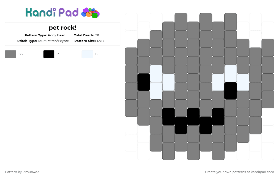 pet rock! - Pony Bead Pattern by l3m0n4d3 on Kandi Pad - gray,cotdpets,pet,rock,silly,kidcore,smiling,weird,funny