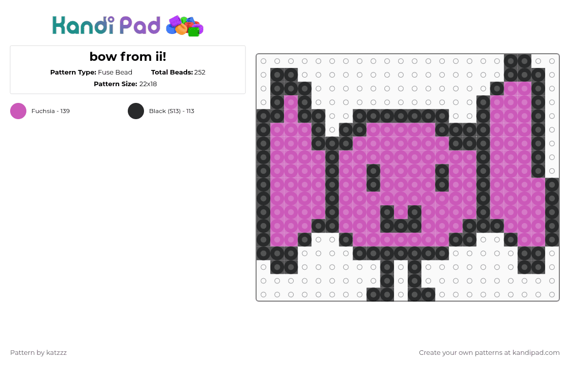 bow from ii! - Fuse Bead Pattern by katzzz on Kandi Pad - black,pink