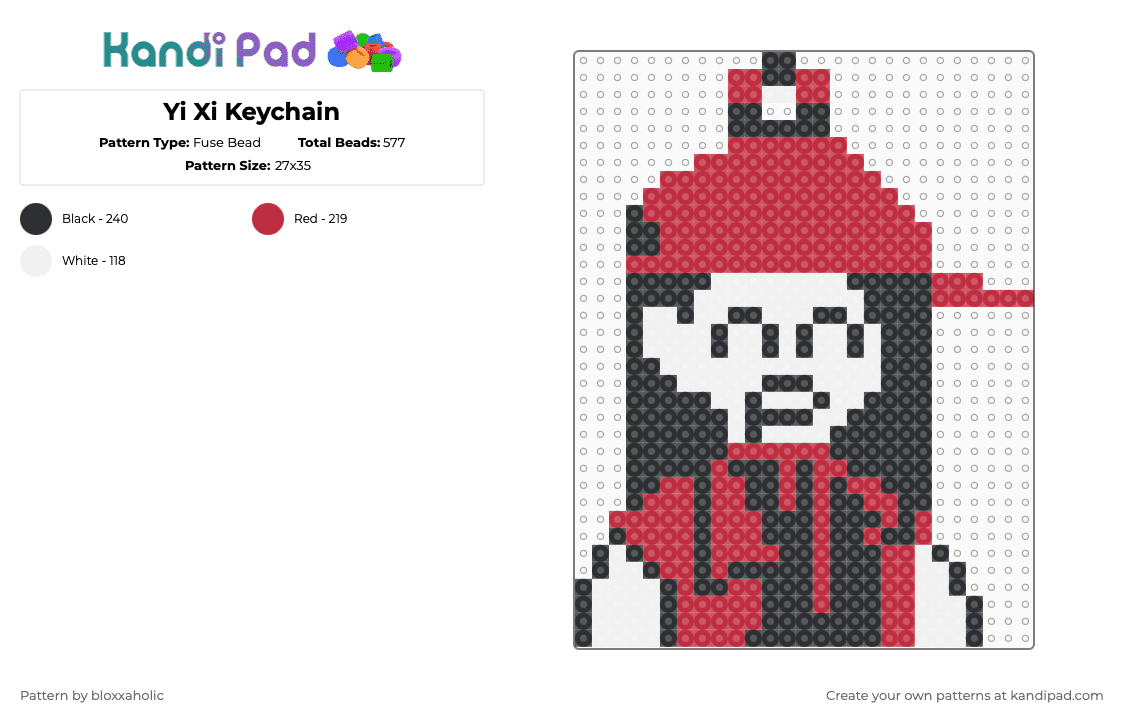 Yi Xi Keychain - Fuse Bead Pattern by bloxxaholic on Kandi Pad - red,white