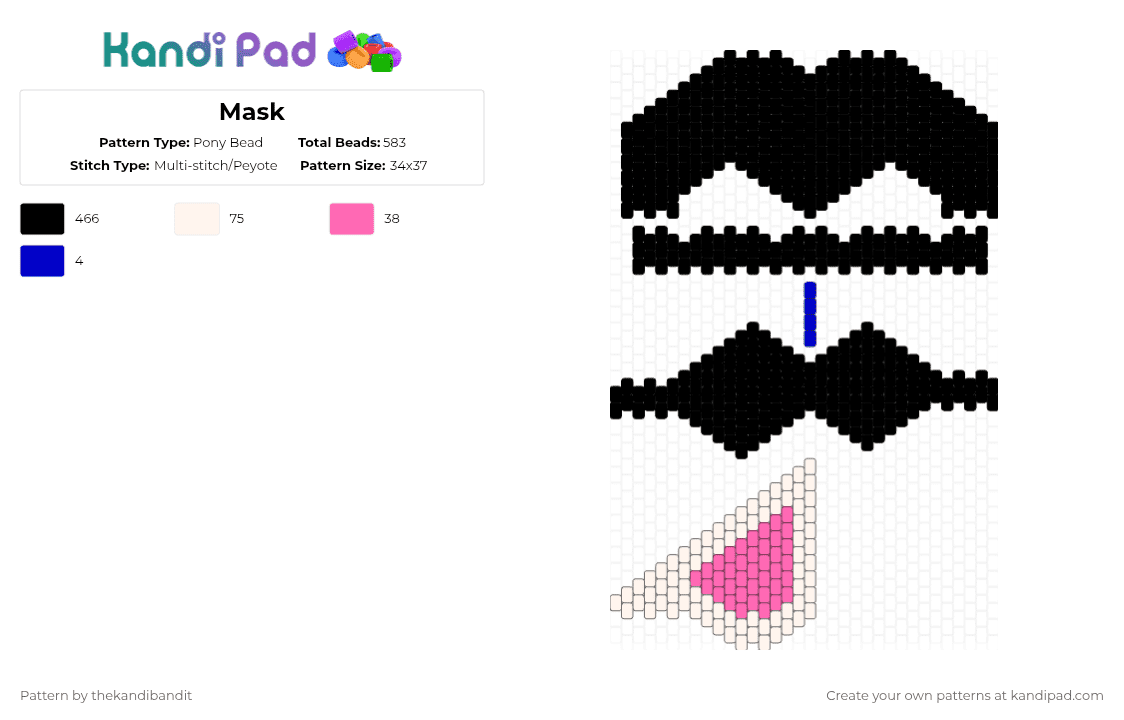 Mask - Pony Bead Pattern by thekandibandit on Kandi Pad - black,white,pink