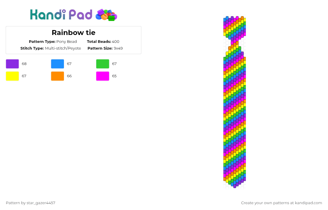 Rainbow tie - Pony Bead Pattern by star_gazer4457 on Kandi Pad - light blue,yellow,pink,colorful