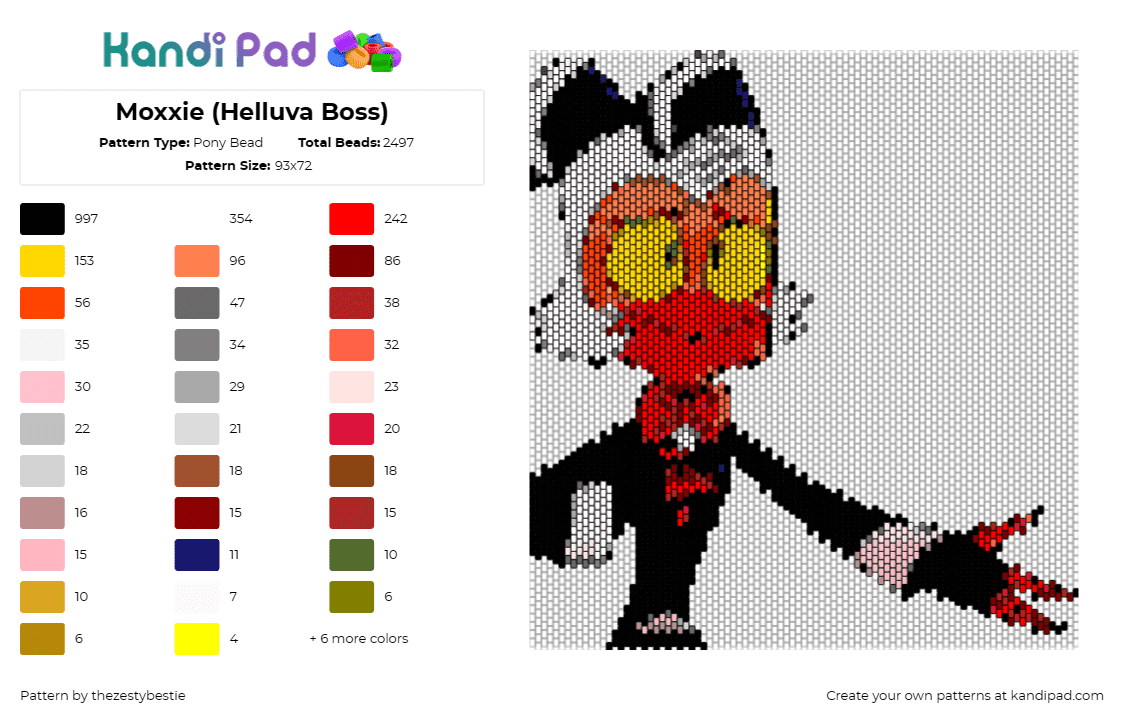 Moxxie (Helluva Boss) - Pony Bead Pattern by thezestybestie on Kandi Pad - moxxie knolastname,helluva boss,hazbin hotel,character