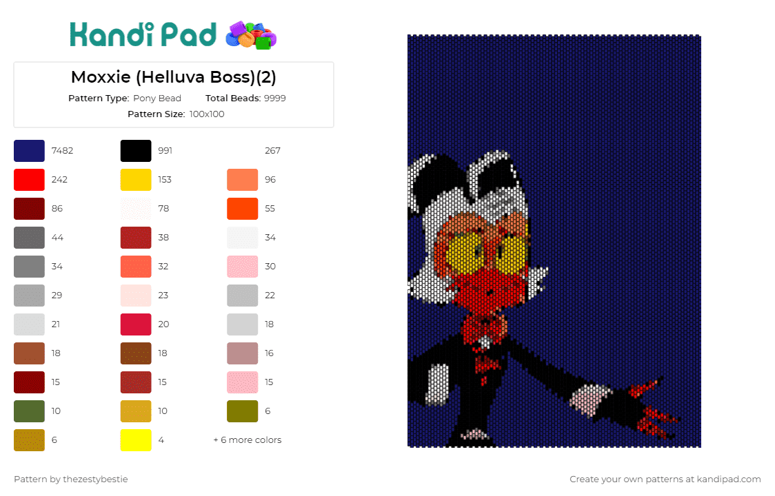 Moxxie (Helluva Boss)(2) - Pony Bead Pattern by thezestybestie on Kandi Pad - moxxie,helluva boss,character,cartoon,panel,animated,imp,show,red,blue