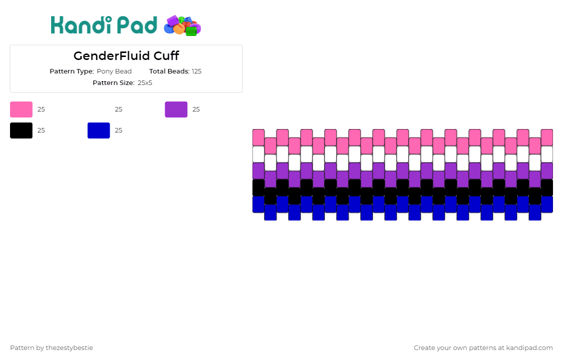 GenderFluid Cuff - Pony Bead Pattern by thezestybestie on Kandi Pad - genderfluid,pride,cuff,gradient,self-expression,celebration,pink,purple