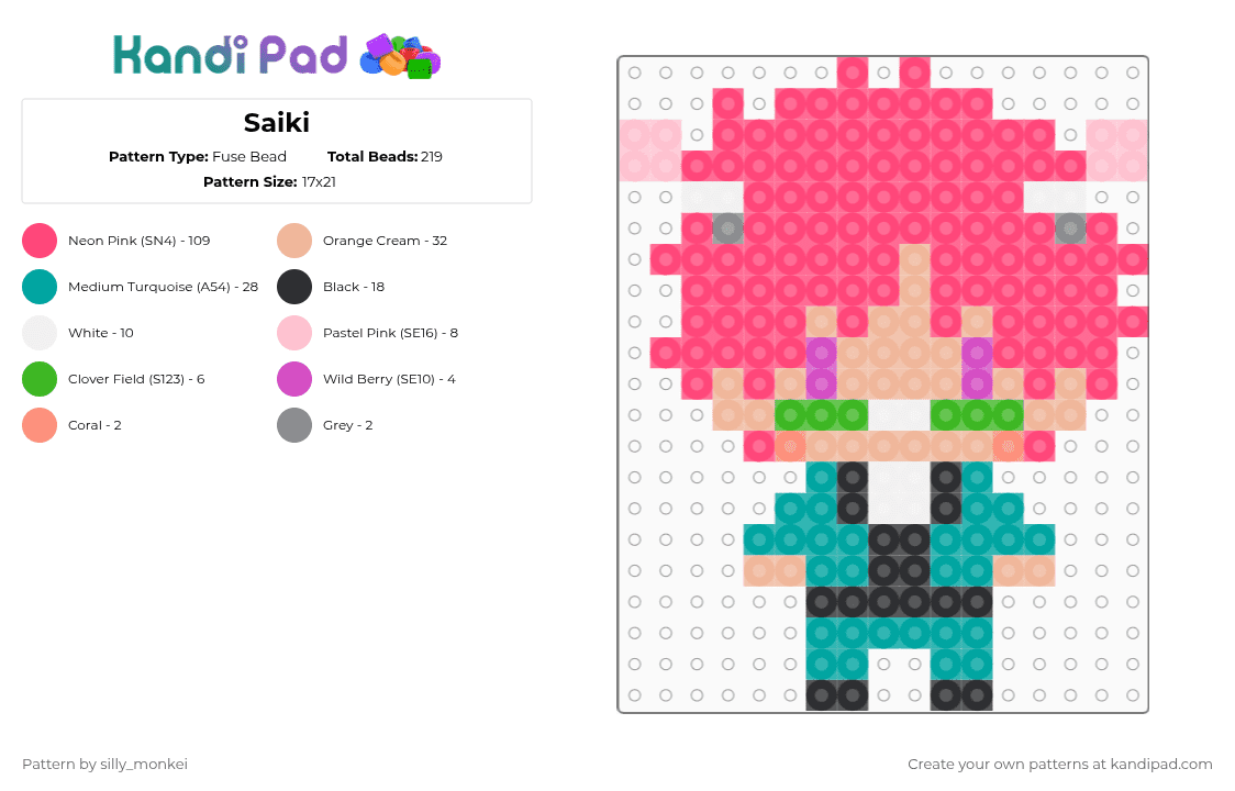 Saiki - Fuse Bead Pattern by silly_monkei on Kandi Pad - beige,red,teal