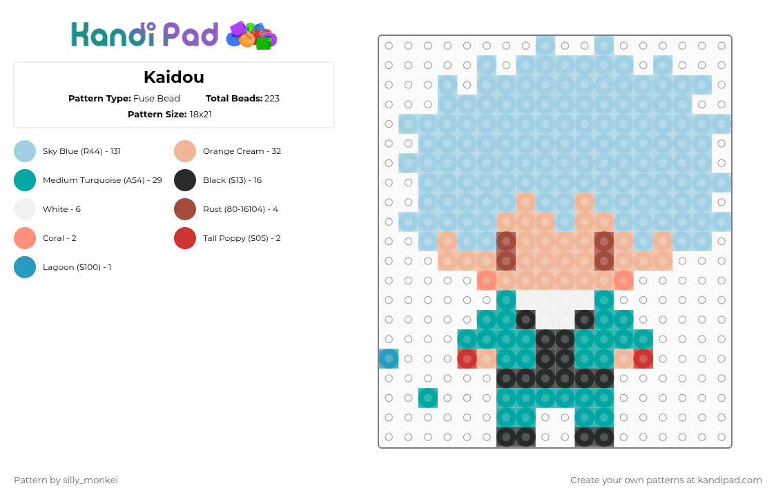 Kaidou - Fuse Bead Pattern by silly_monkei on Kandi Pad - light blue