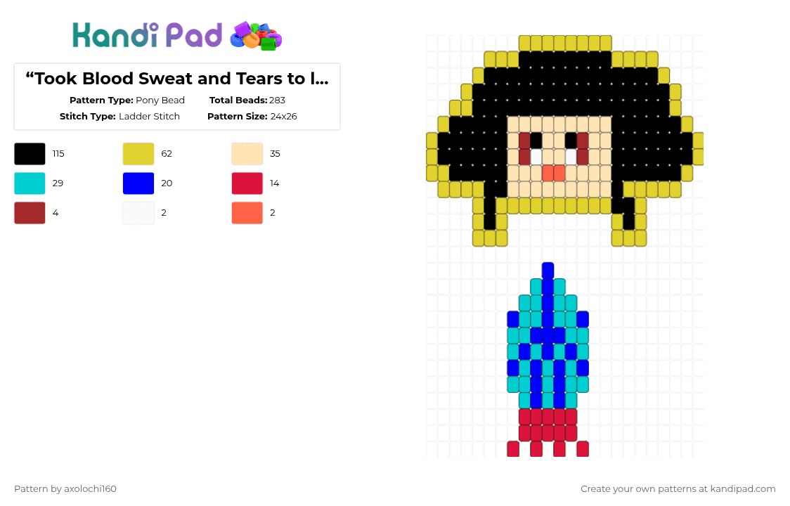 “Took Blood Sweat and Tears to look natural” ZOEY!!!!! - Pony Bead Pattern by axolochi160 on Kandi Pad - beige,yellow