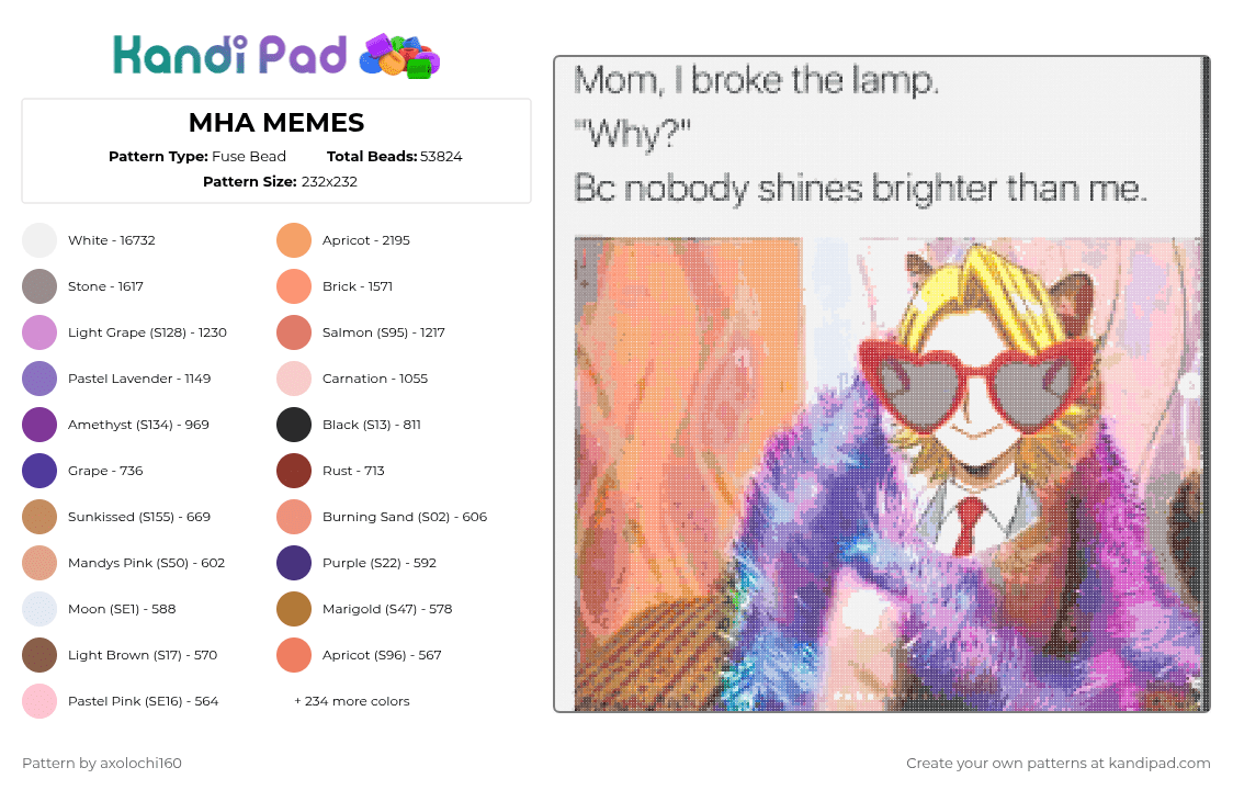 MHA MEMES - Fuse Bead Pattern by axolochi160 on Kandi Pad - white,beige,tan,orange,red,purple,colorful