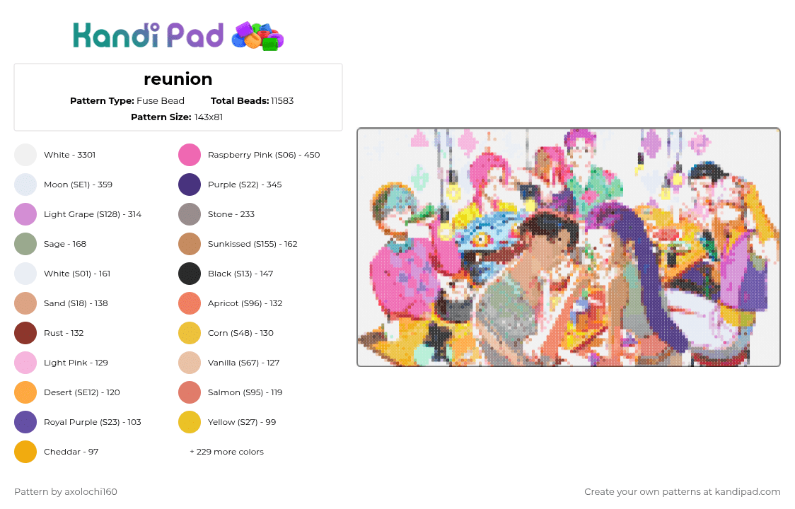 reunion - Fuse Bead Pattern by axolochi160 on Kandi Pad - 