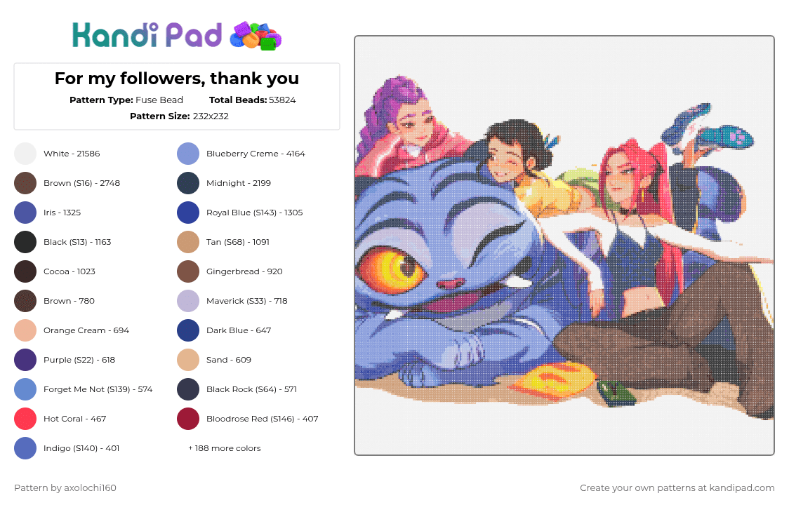 For my followers, thank you - Fuse Bead Pattern by axolochi160 on Kandi Pad - 