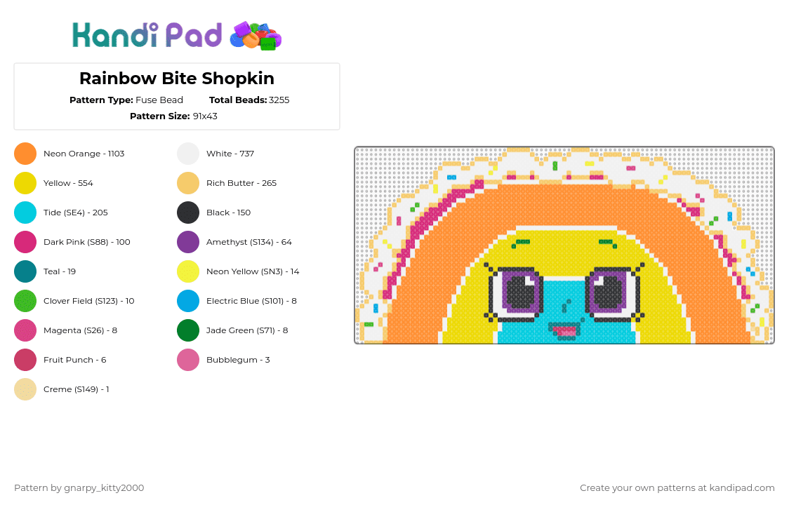 Rainbow Bite Shopkin - Fuse Bead Pattern by gnarpy_kitty2000 on Kandi Pad - orange, yellow