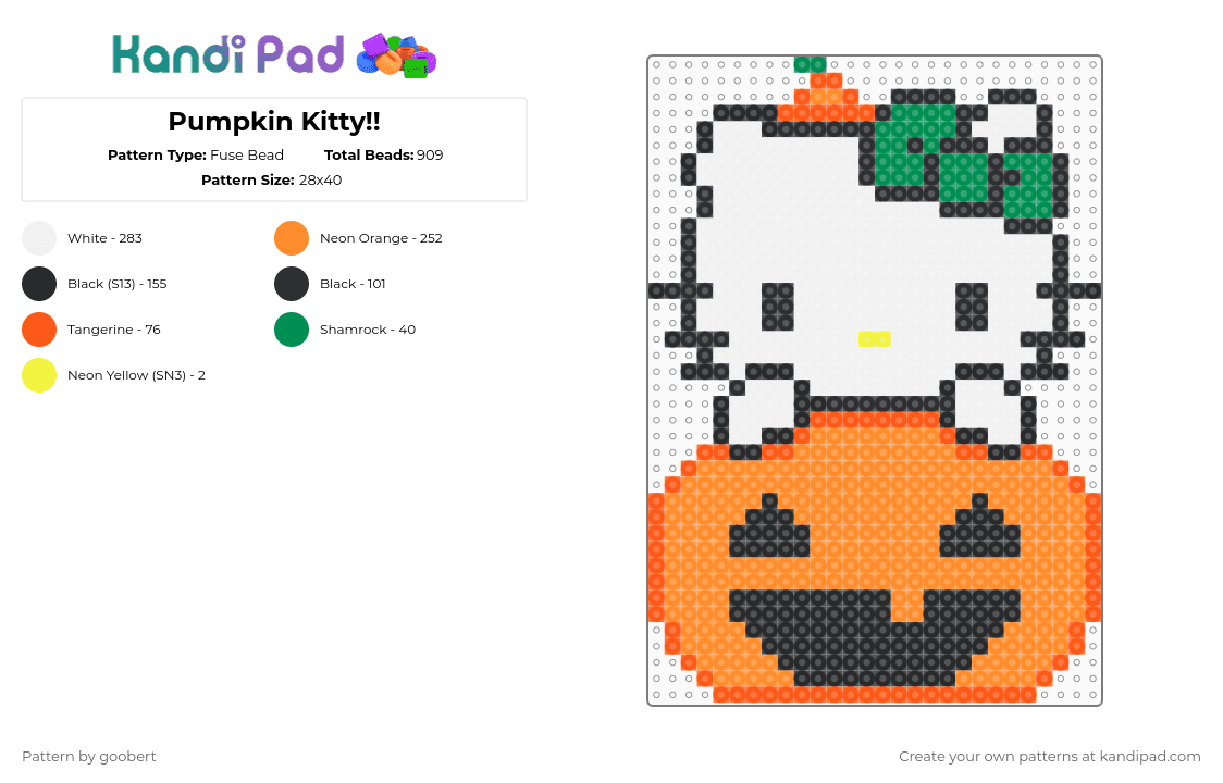 Pumpkin Kitty!! - Fuse Bead Pattern by gnarpy_kitty2000 on Kandi Pad - cat,sanrio,holiday,spooky,animal,halloween,orange,hello kitty,pumpkin