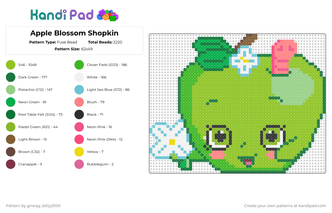Apple Blossom Shopkin - Fuse Bead Pattern by gnarpy_kitty2000 on Kandi Pad - green