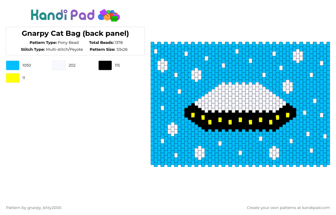 Gnarpy Cat Bag (back panel) - Pony Bead Pattern by gnarpy_kitty2000 on Kandi Pad - light blue,gnarpy