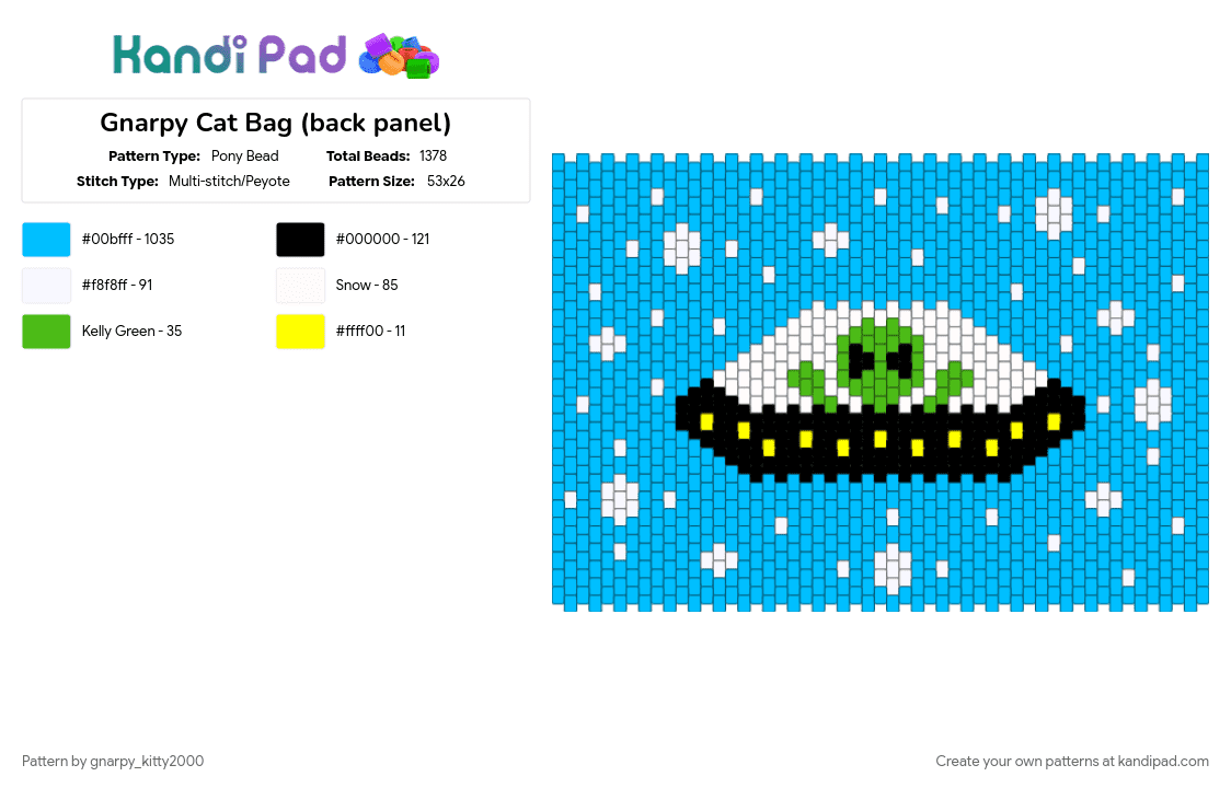 Gnarpy Cat Bag (back panel) - Pony Bead Pattern by gnarpy_kitty2000 on Kandi Pad - gnarpy, light blue