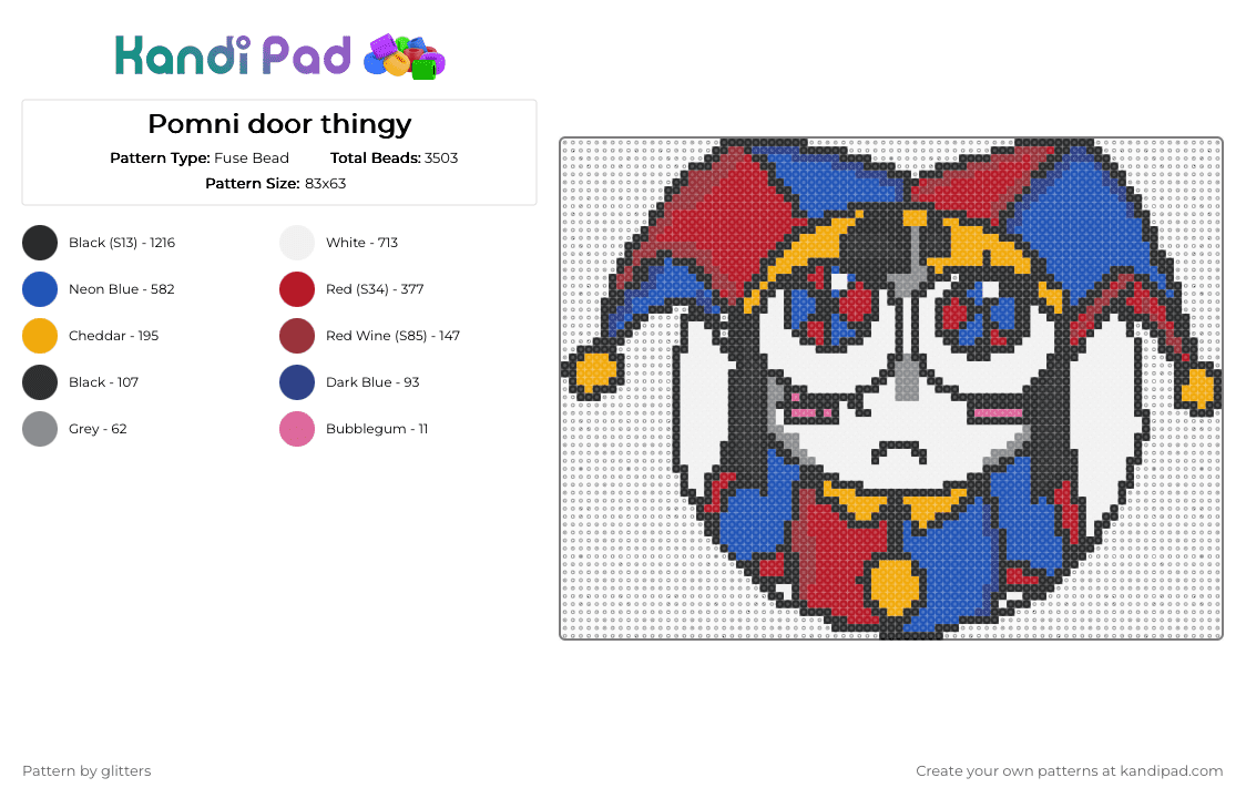 Pomni door thingy - Fuse Bead Pattern by glitters on Kandi Pad - blue,red,tadc,sigma,idk,bored,pomni