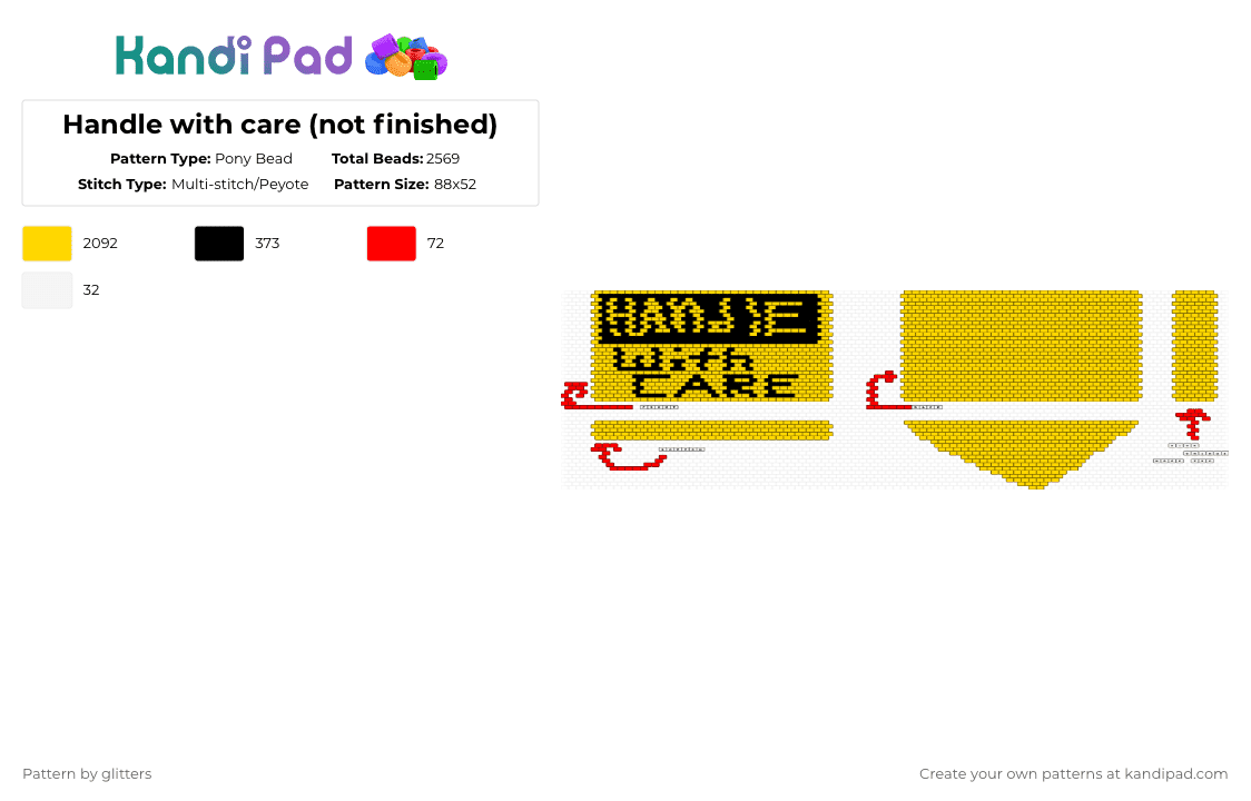 Handle with care (not finished) - Pony Bead Pattern by glitters on Kandi Pad - yellow
