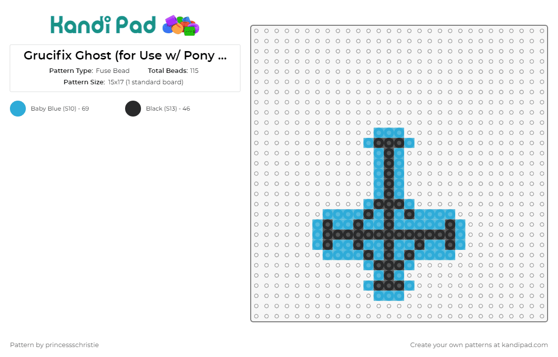 Grucifix Ghost (for Use w/ Pony Beads as well) - Fuse Bead Pattern by princessschristie on Kandi Pad - grucifix,ghost,music,band,cross,crucifix,iconic,blue palette,passion,expression