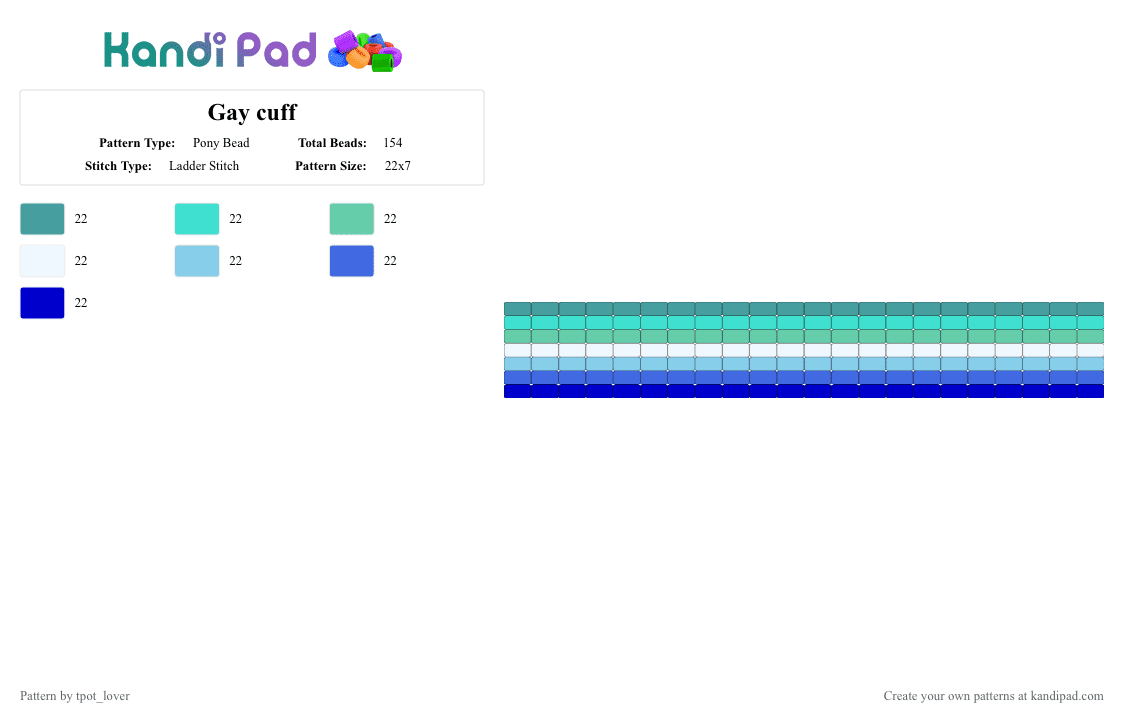 Gay cuff - Pony Bead Pattern by tpot_lover on Kandi Pad - gay, light blue, pride, teal