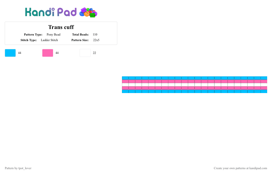 Trans cuff - Pony Bead Pattern by tpot_lover on Kandi Pad - light blue,pink,pride,trans