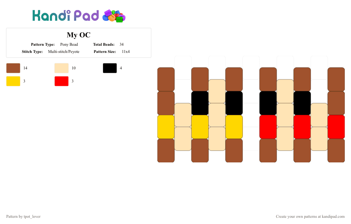 My OC - Pony Bead Pattern by tpot_lover on Kandi Pad - red,beige