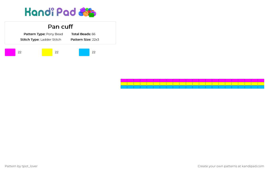 Pan cuff - Pony Bead Pattern by tpot_lover on Kandi Pad - pink,yellow,light blue,pride,pan