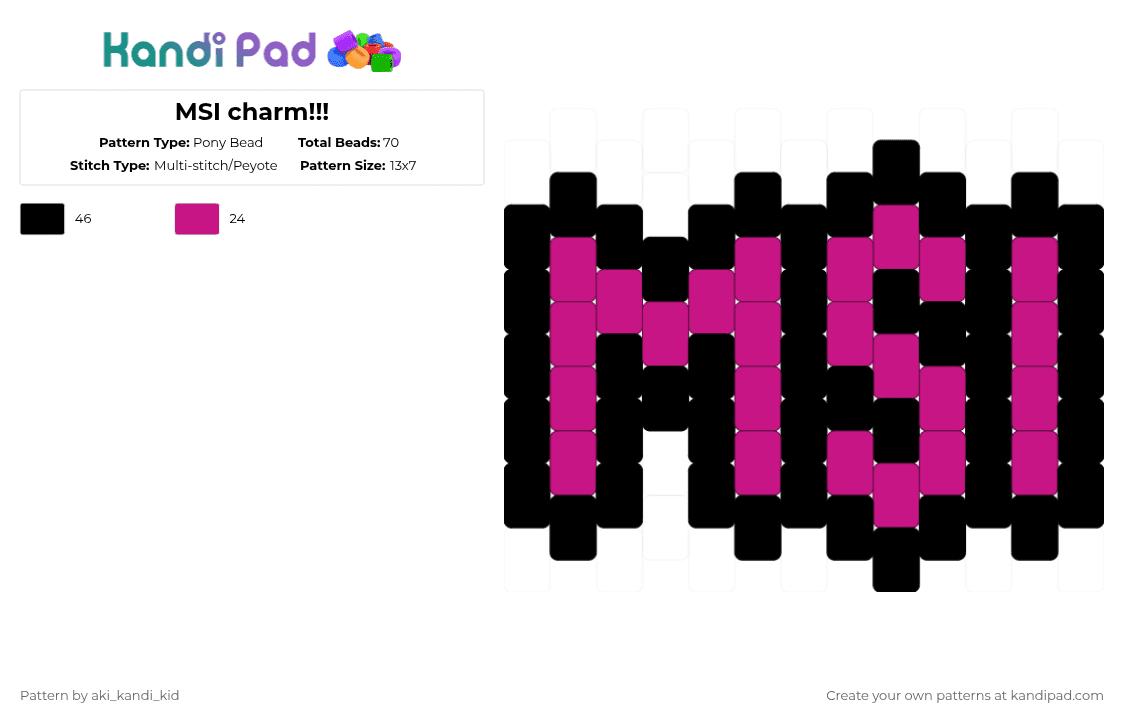 MSI charm!!! - Pony Bead Pattern by aki_kandi_kid on Kandi Pad - pink,black,msi,charm,mindless self indulgence