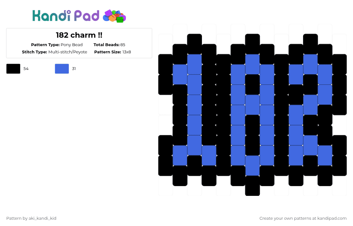 182 charm !! - Pony Bead Pattern by aki_kandi_kid on Kandi Pad - blue,black