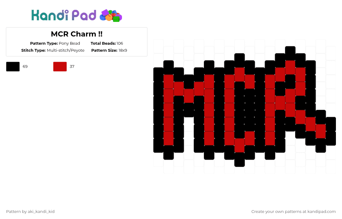 MCR Charm !! - Pony Bead Pattern by aki_kandi_kid on Kandi Pad - red,black
