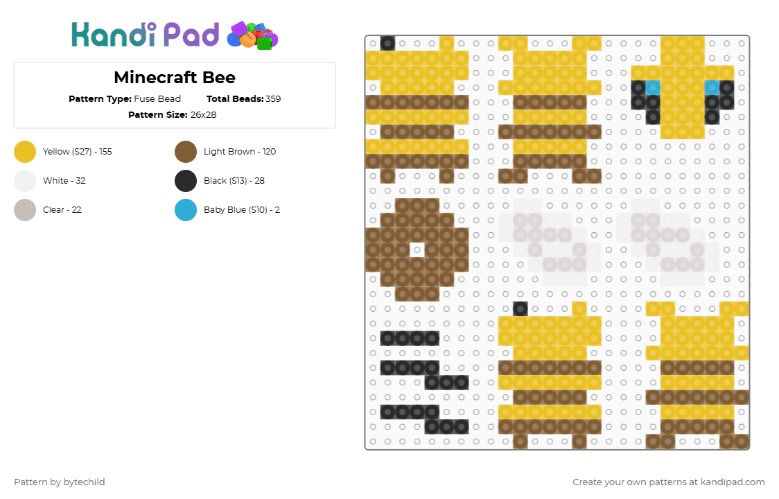 Pattern For Minecraft Bee Minecraft Bee Fuse Bead Pattern - Kandi Pad | Kandi Patterns, Fuse Bead ...