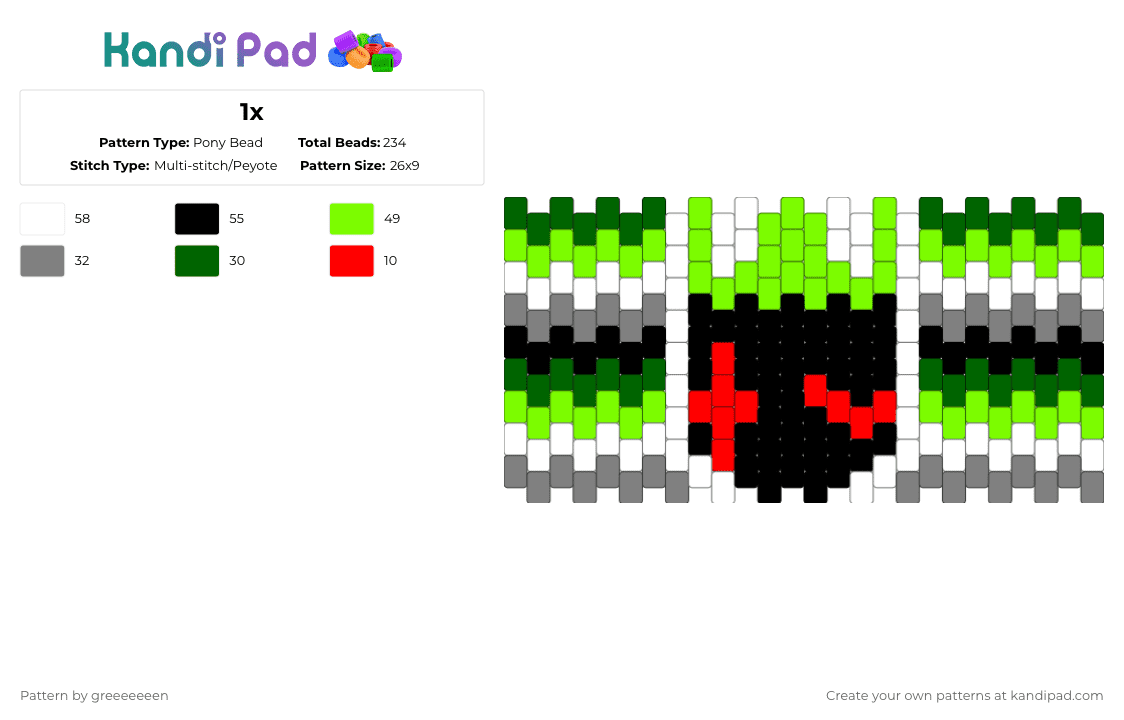 1x - Pony Bead Pattern by greeeeeeen on Kandi Pad - 