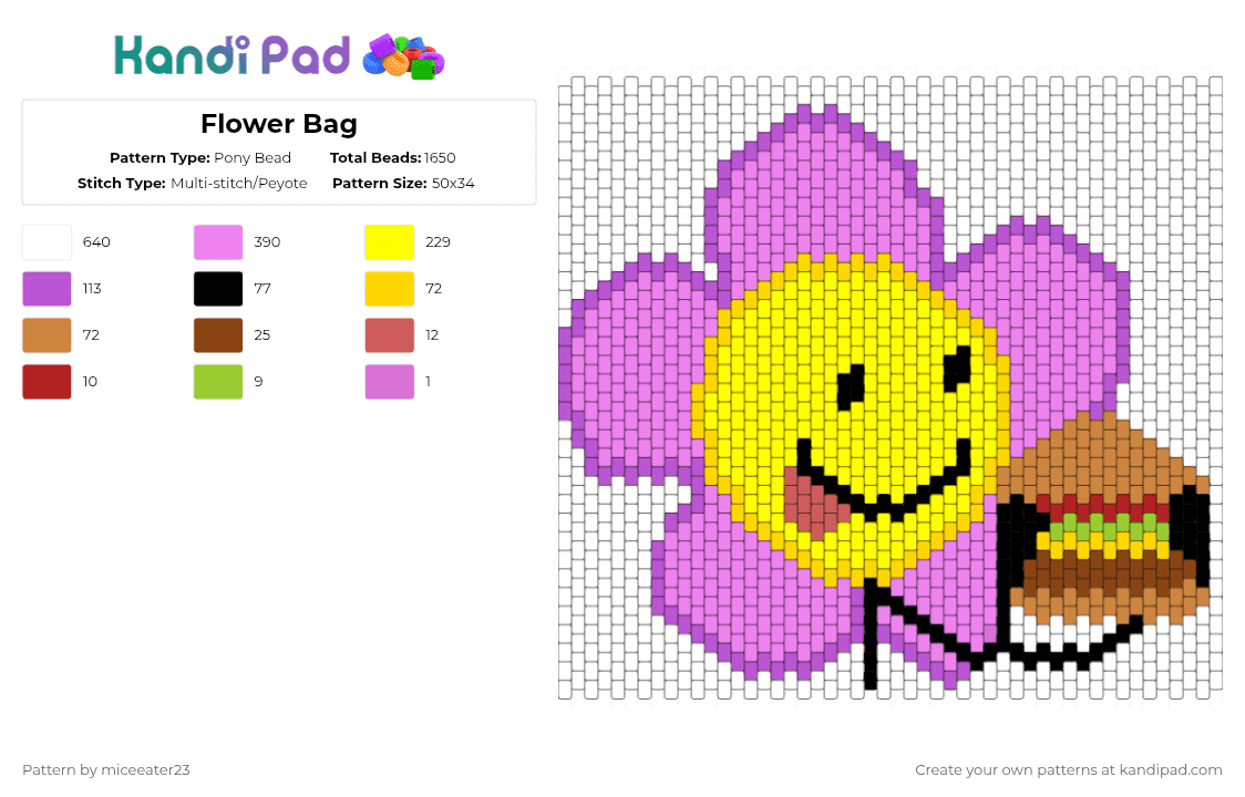 Flower Bag - Pony Bead Pattern by miceeater23 on Kandi Pad - bfdi,flower,osc,tpot,bfb,burger,flower bfdi,flower osc
